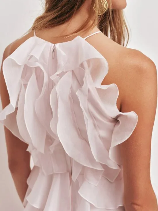 Soft Pink Tiered Ruffle Halter Maxi Gown-aje-size(AU6/US4/M) - Picture 3 of 11